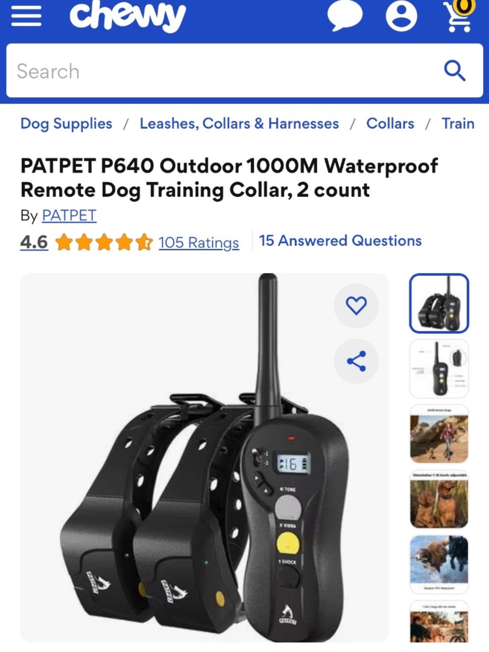PatPet 640 waterproof remote dog training collar. 1000M.